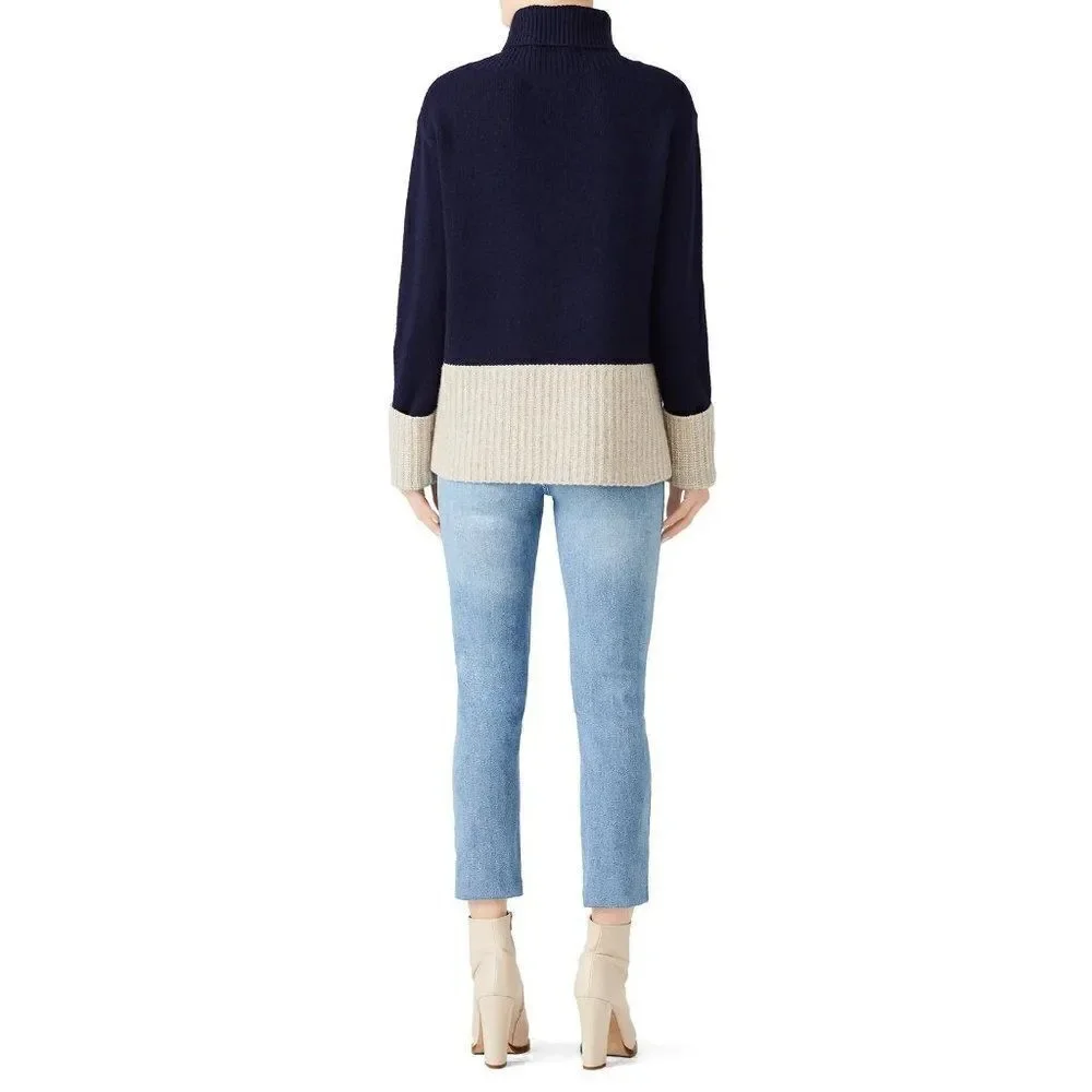 Derek 10 Lam Crosby Wool Blue Grey Turtleneck Contrast Block Sweater Size S